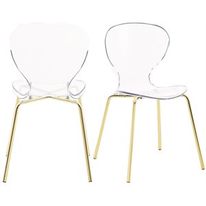 Pemberly Row Modern 18&quotH Metal Dining Chair in Gold (Set of 2)