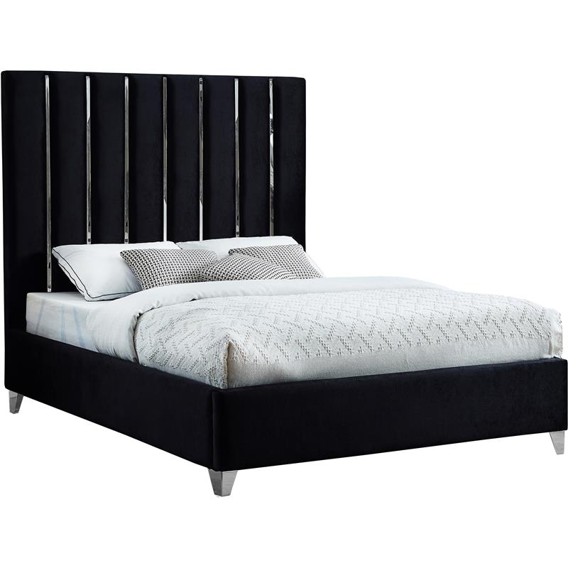 Pemberly Row Contemporary Solid Wood and Velvet Full Bed in Black