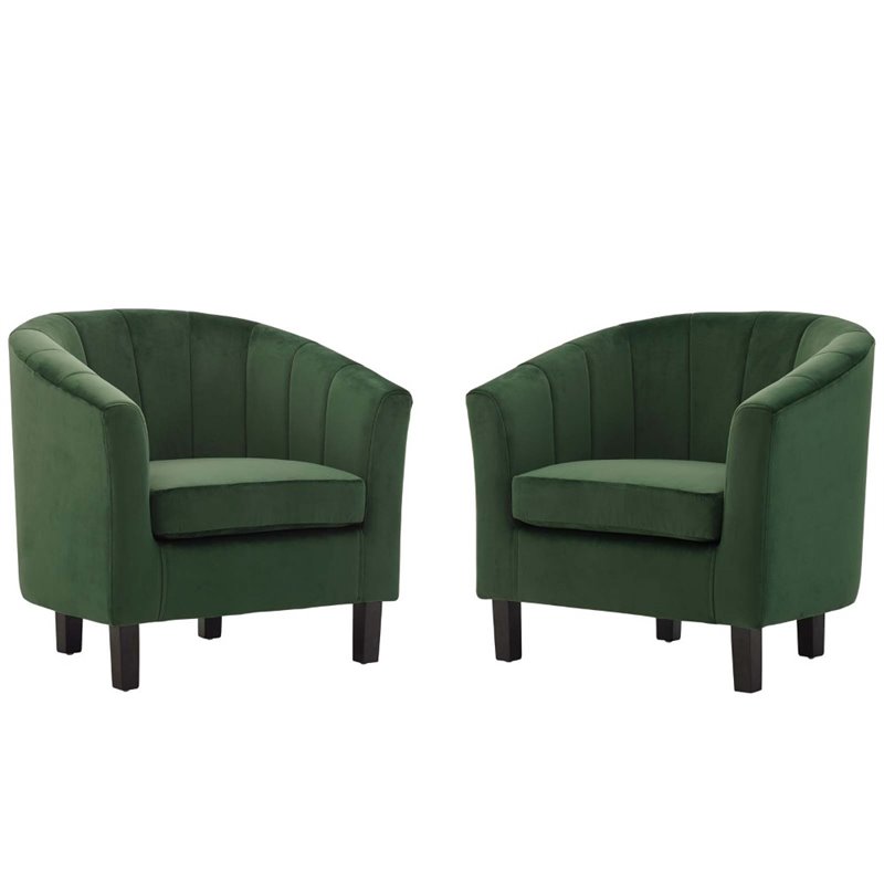 Pemberly Row Modern Performance Velvet Armchair in Emerald Green (Set of 2)