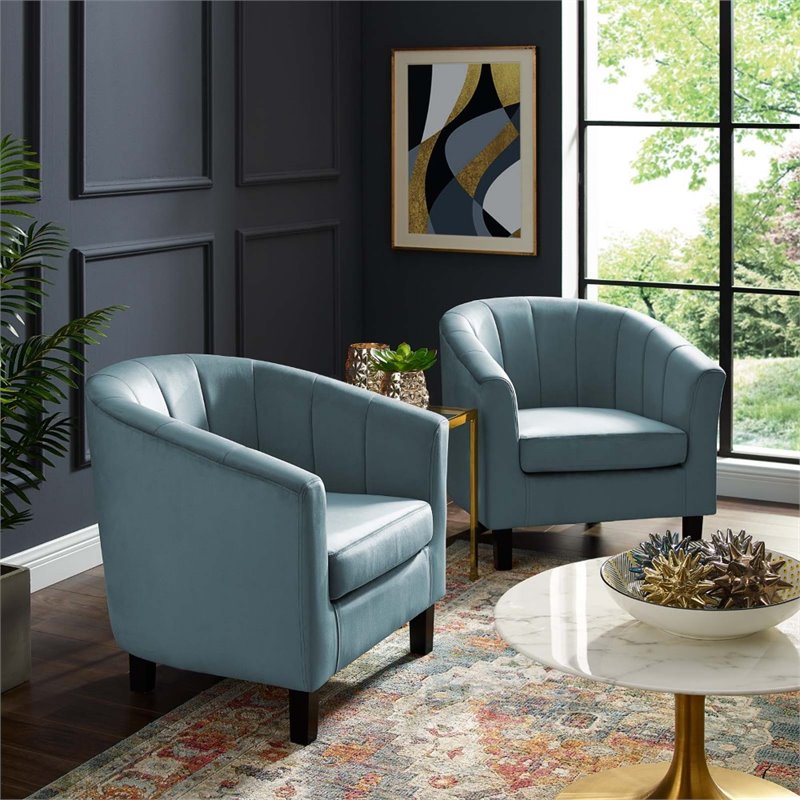 Pemberly Row Modern Performance Velvet Armchair in Light Blue (Set of 2)
