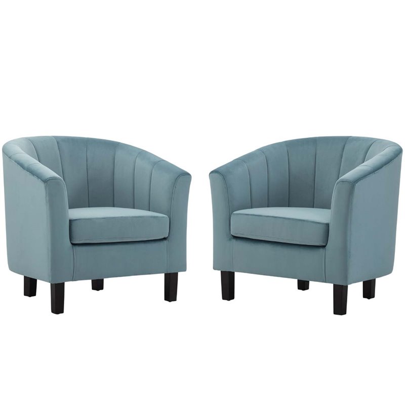 Pemberly Row Modern Performance Velvet Armchair in Light Blue (Set of 2)