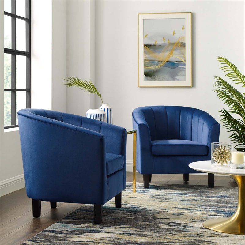Pemberly Row Modern Performance Velvet Armchair in Navy (Set of 2)