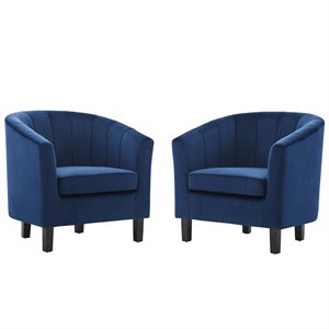 Pemberly Row Modern Performance Velvet Armchair in Navy (Set of 2)