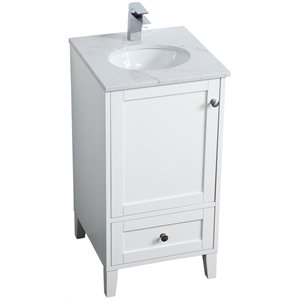 Pemberly Row Modern 18&quot Single Quartz Top Bathroom Vanity in White