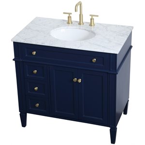 Pemberly Row Modern 36&quot Single Marble Top Bathroom Vanity in Blue