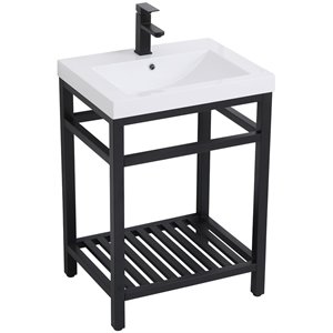 Pemberly Row 24&quot Single Resin Top Metal Bathroom Vanity in Black