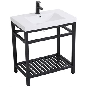 Pemberly Row 30&quot Single Resin Top Metal Bathroom Vanity in Black