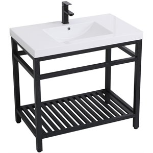Pemberly Row 36&quot Single Resin Top Metal Bathroom Vanity in Black