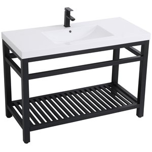 Pemberly Row 48&quot Single Resin Top Metal Bathroom Vanity in Black