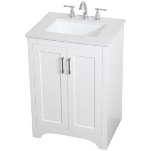 Pemberly Row Modern 24&quot Single Quartz Top Bathroom Vanity in White