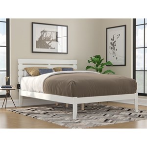 Pemberly Row Solid Wood Queen Bed with USB Charging Station in White