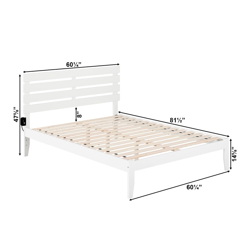 Pemberly Row Solid Wood Queen Bed with USB Charging Station in White
