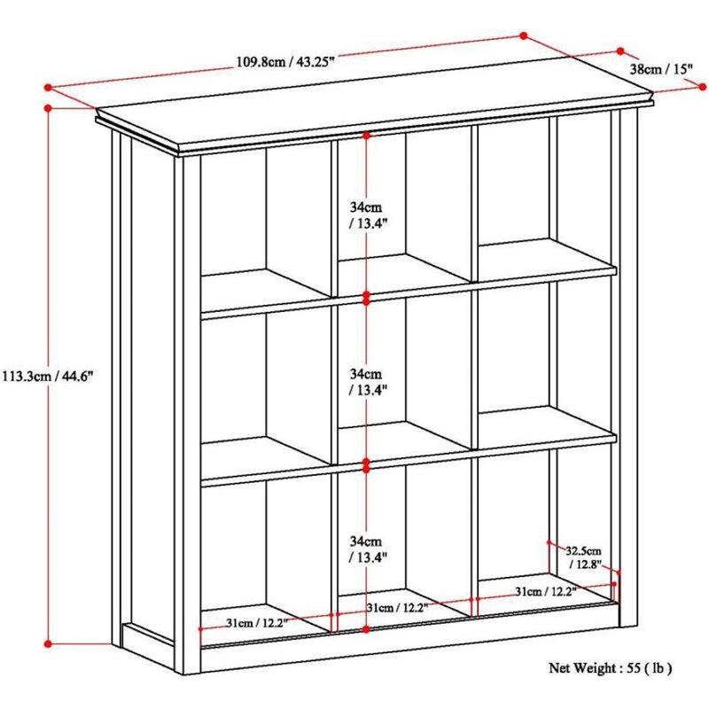 Pemberly Row Wood Transitional 9 Cube Bookcase and Unit in White