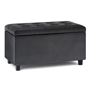 Pemberly Row 34&quot Transitional Rectangle Ottoman in Black Faux Leather