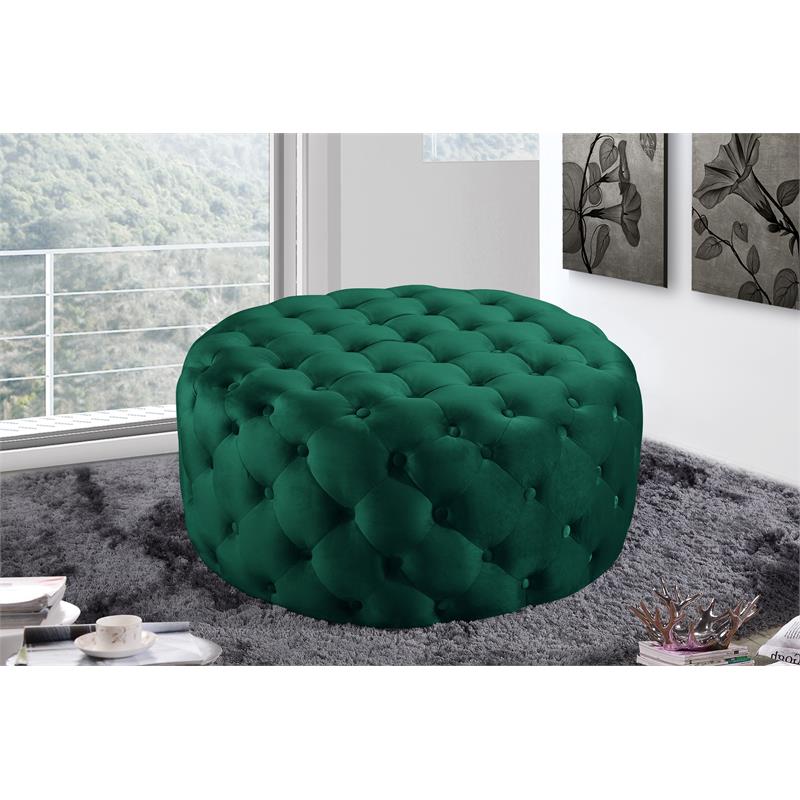 Pemberly Row Modern Button Tufted Green Velvet Ottoman and Bench