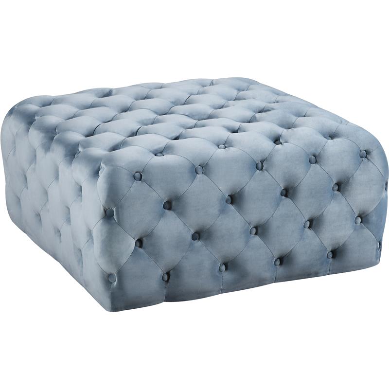 Pemberly Row Modern Button Sky Blue Velvet Ottoman and Bench