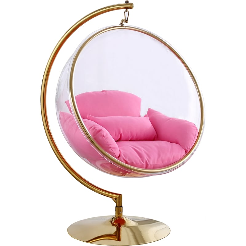 Pemberly Row Pink Fabric Acrylic and Metal Swing Bubble Accent Chair