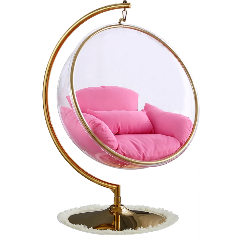 Pemberly Row Pink Fabric Acrylic and Metal Swing Bubble Accent Chair