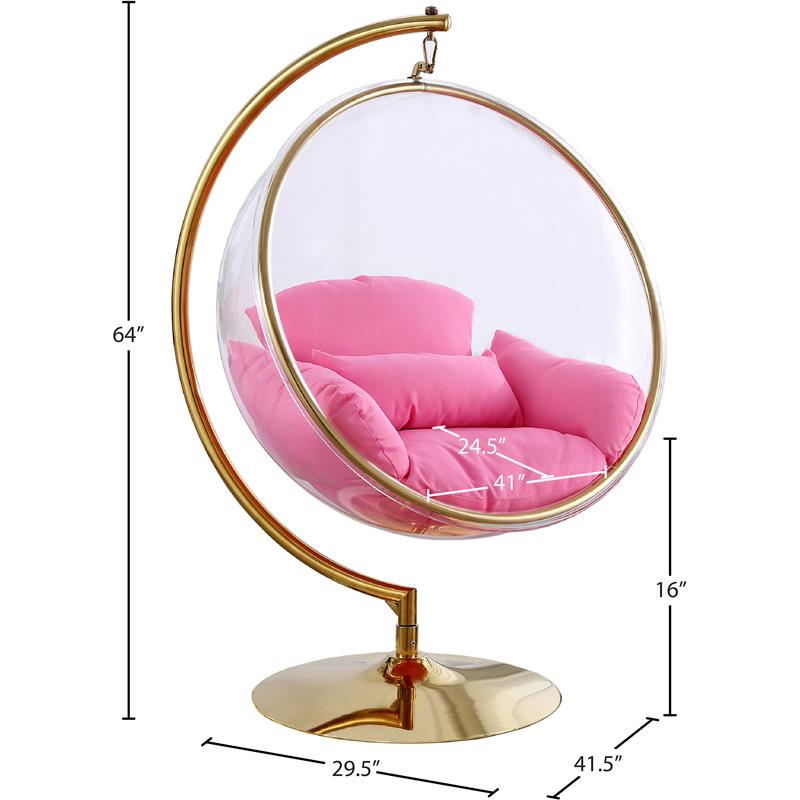 Pemberly Row Pink Fabric Acrylic and Metal Swing Bubble Accent Chair