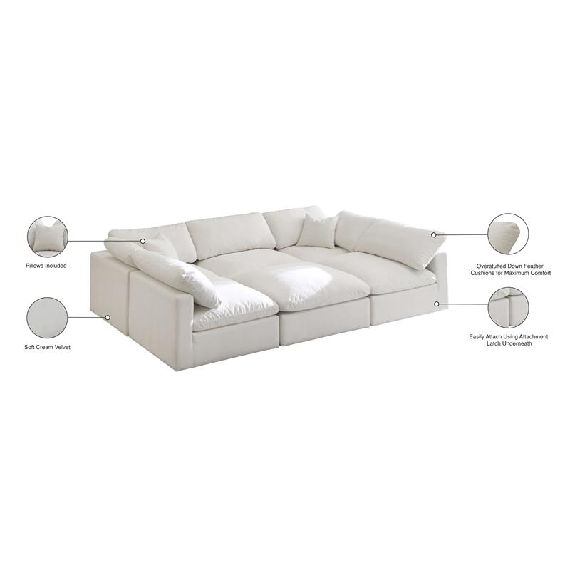 Pemberly Row Contemporary Standard Cream Velvet Modular Sectional