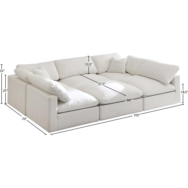 Pemberly Row Contemporary Standard Cream Velvet Modular Sectional