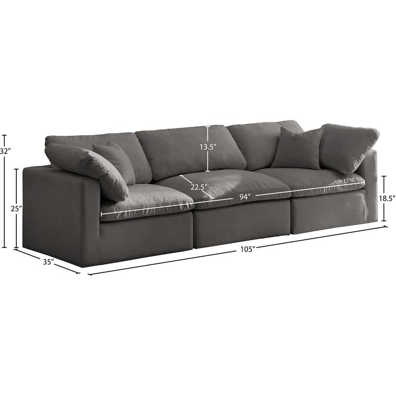 Pemberly Row Contemporary Standard Gray Finish Velvet Modular Sofa