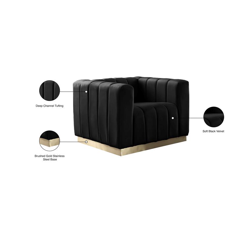 Pemberly Row Contemporary Upholstered Black Finish Velvet Chair