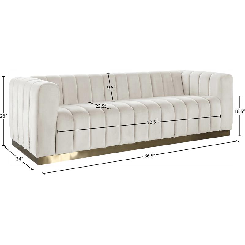 Pemberly Row Contemporary Cream Velvet Sofa with Sturdy Stainless Steel Base
