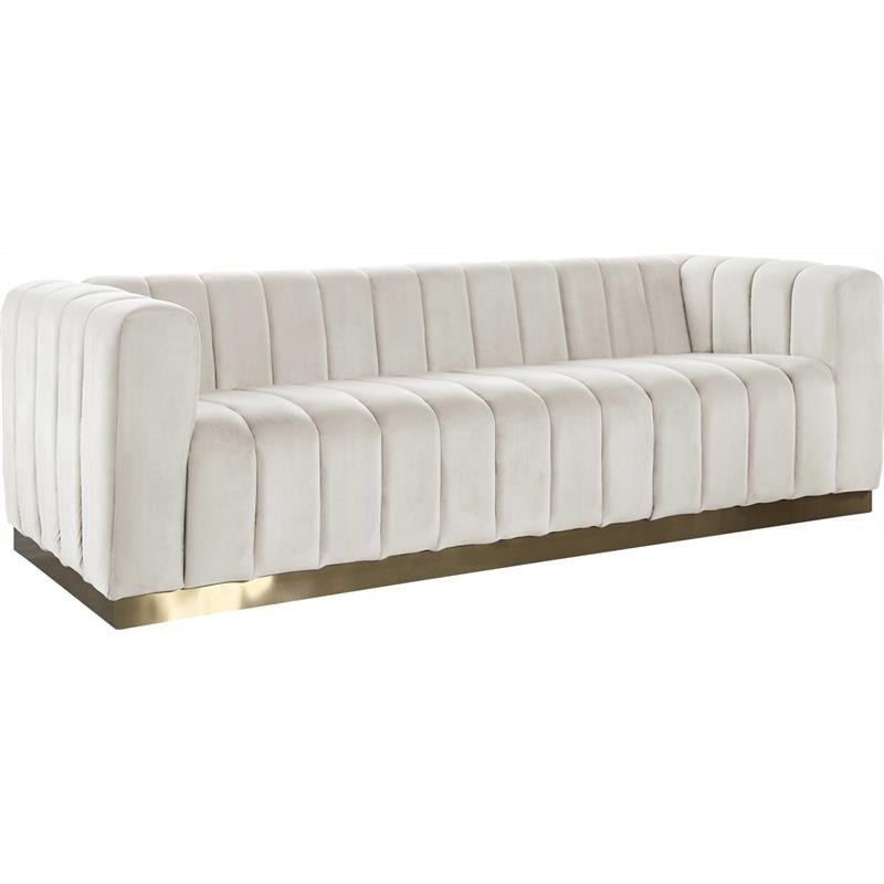 Pemberly Row Contemporary Cream Velvet Sofa with Sturdy Stainless Steel Base