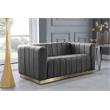 Pemberly Row Contemporary Gray Velvet Loveseat with Sturdy Stainless Steel Base