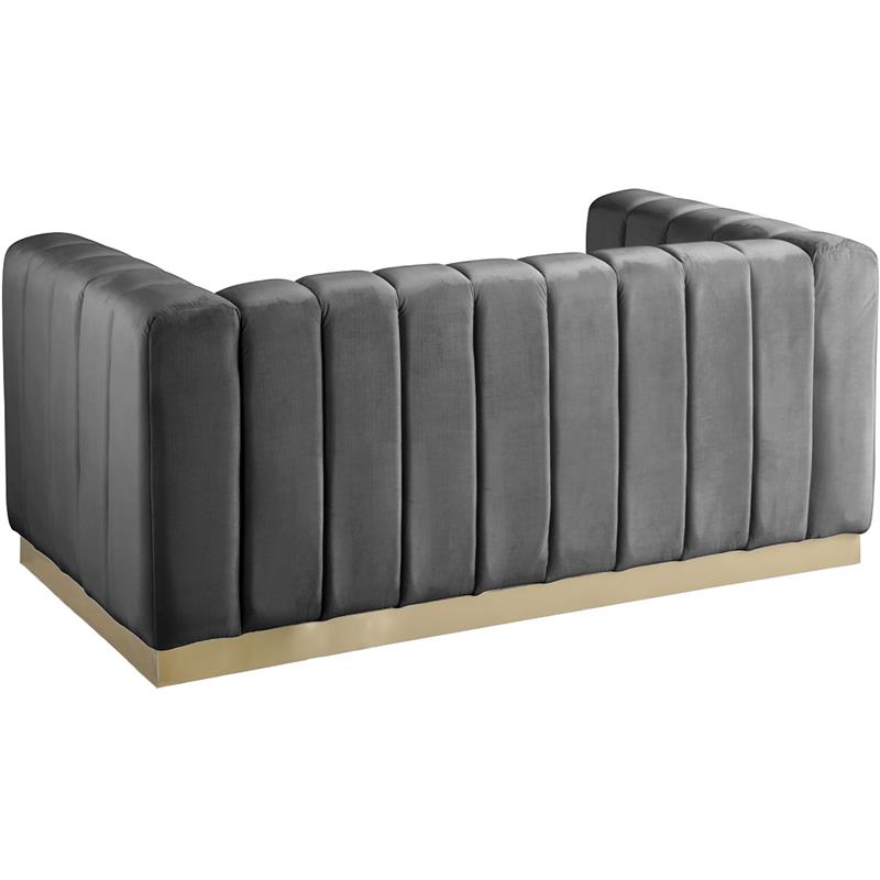 Pemberly Row Contemporary Gray Velvet Loveseat with Sturdy Stainless Steel Base