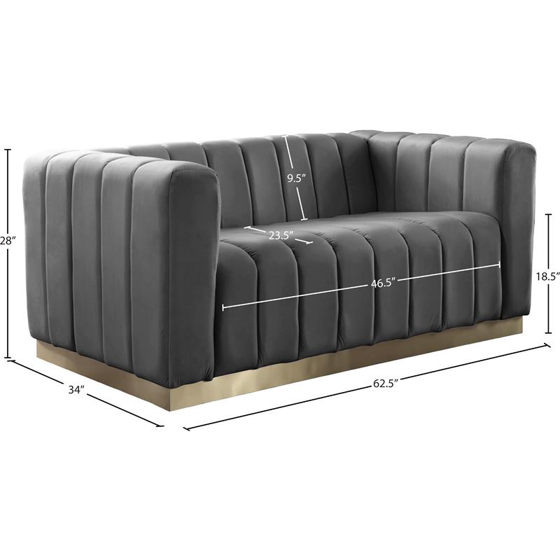 Pemberly Row Contemporary Gray Velvet Loveseat with Sturdy Stainless Steel Base