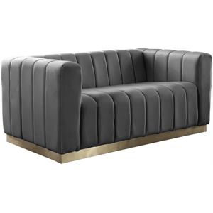Pemberly Row Contemporary Gray Velvet Loveseat with Sturdy Stainless Steel Base