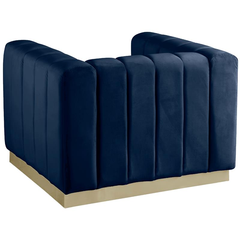 Pemberly Row Contemporary Navy Velvet Chair with Sturdy Stainless Steel Base