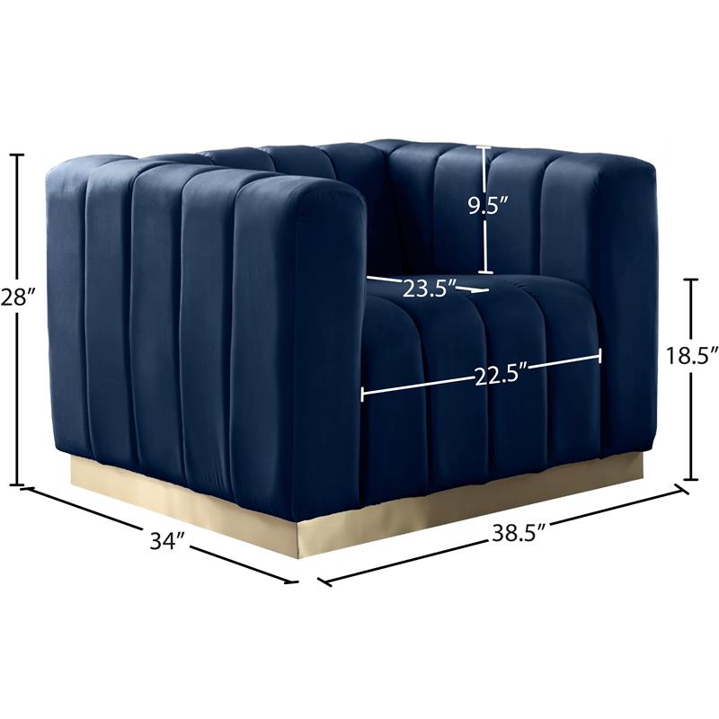 Pemberly Row Contemporary Navy Velvet Chair with Sturdy Stainless Steel Base