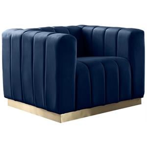 Pemberly Row Contemporary Navy Velvet Chair with Sturdy Stainless Steel Base