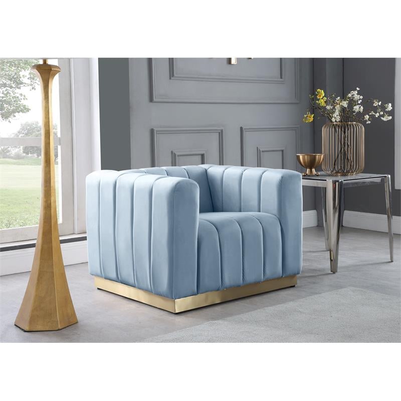 Pemberly Row Contemporary Upholstered Sky Blue Finish Velvet Chair