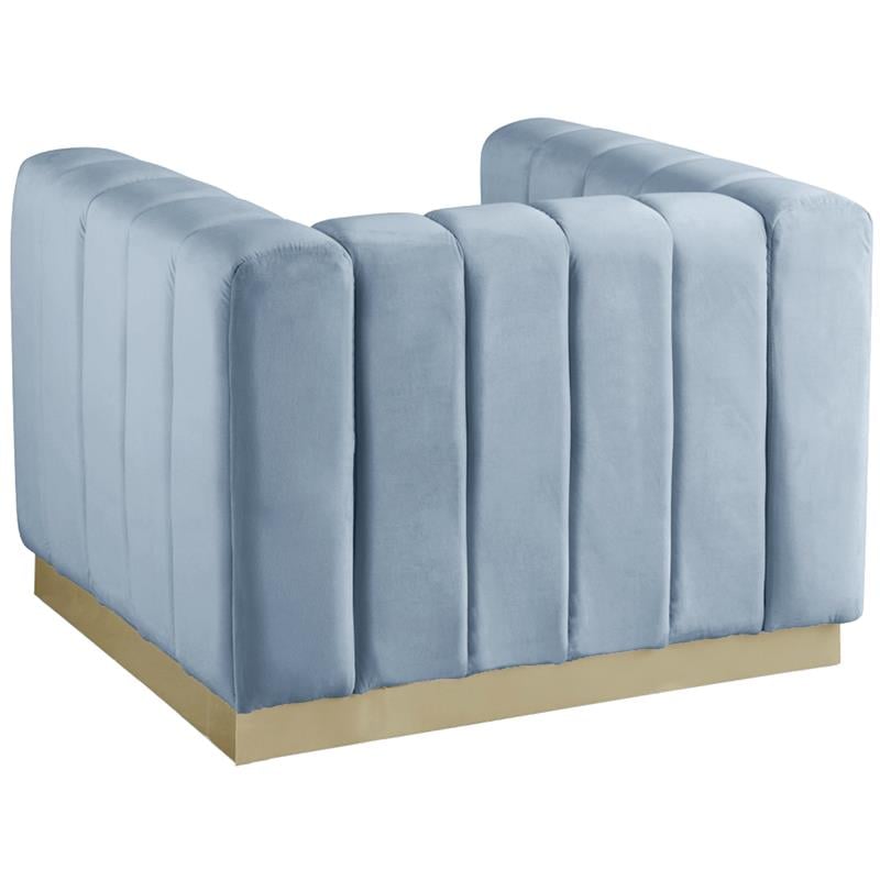 Pemberly Row Contemporary Upholstered Sky Blue Finish Velvet Chair