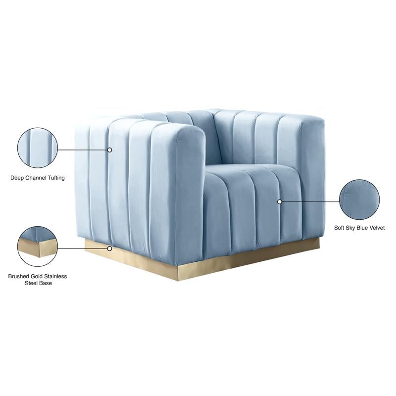 Pemberly Row Contemporary Upholstered Sky Blue Finish Velvet Chair
