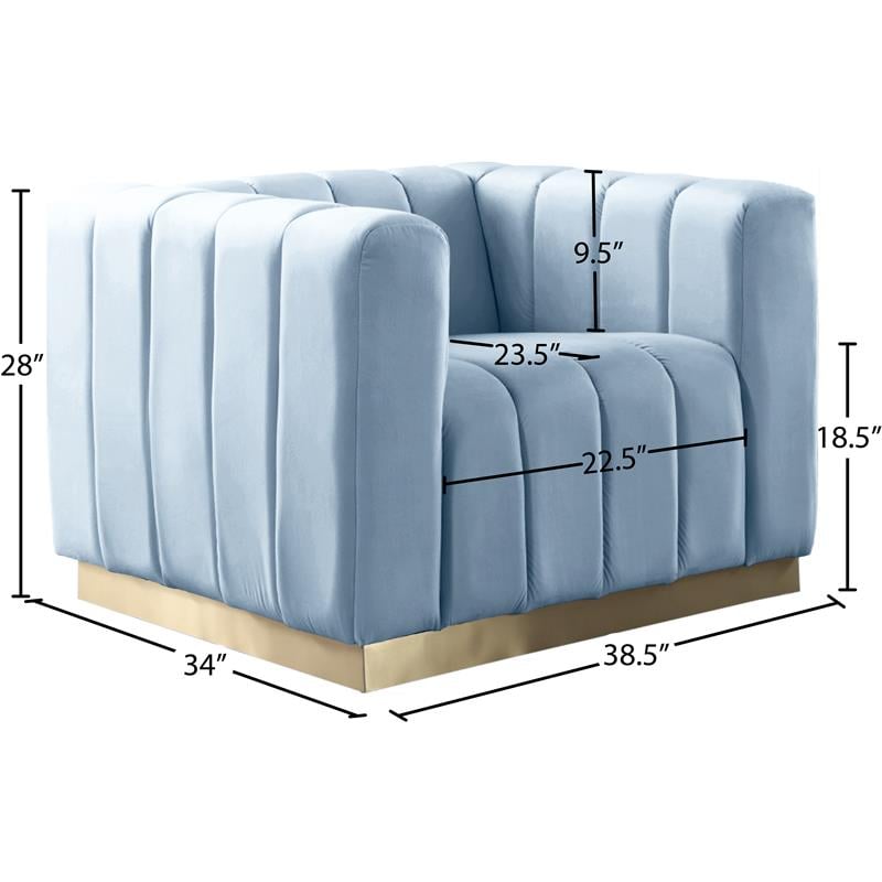 Pemberly Row Contemporary Upholstered Sky Blue Finish Velvet Chair