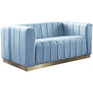 Pemberly Row Contemporary Upholstered Sky Blue Velvet Loveseat