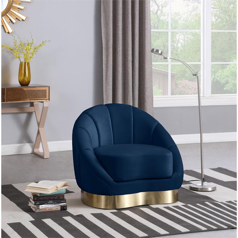 Pemberly Row Contemporary Navy Velvet Chair with Sturdy Stainless Steel Base