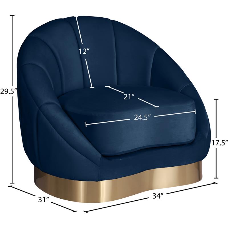 Pemberly Row Contemporary Navy Velvet Chair with Sturdy Stainless Steel Base