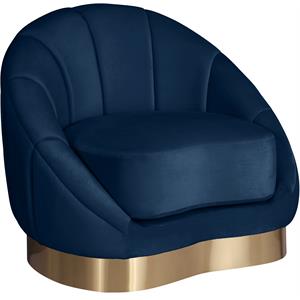 Pemberly Row Contemporary Navy Velvet Chair with Sturdy Stainless Steel Base
