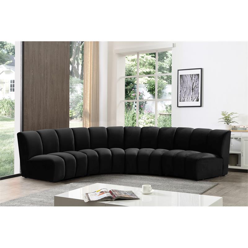 Pemberly Row Contemporary Black Velvet 4pc. Modular Sectional