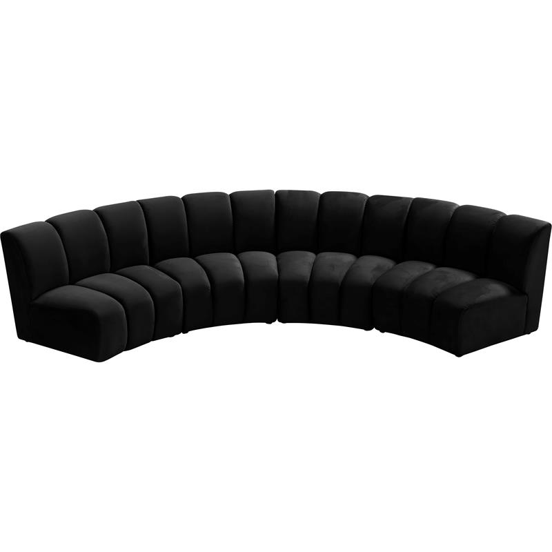 Pemberly Row Contemporary Black Velvet 4pc. Modular Sectional