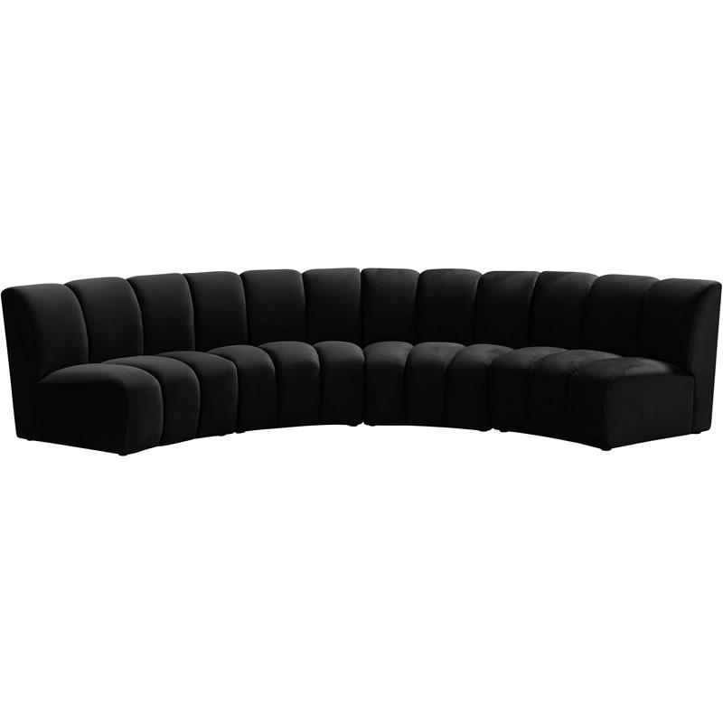Pemberly Row Contemporary Black Velvet 4pc. Modular Sectional
