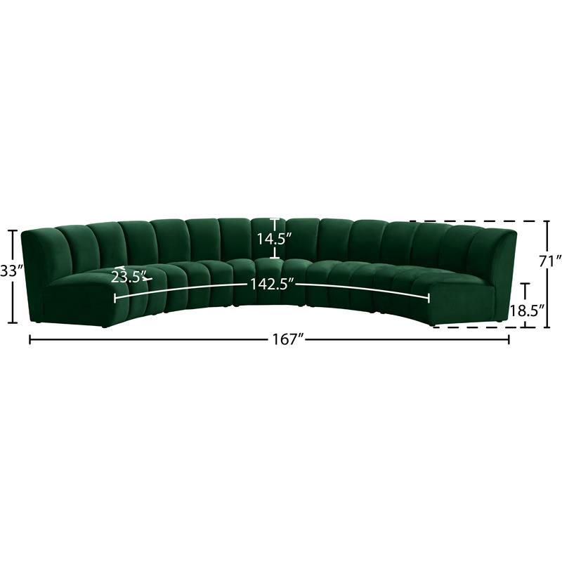 Pemberly Row Contemporary Green Velvet 5pc. Modular Sectional