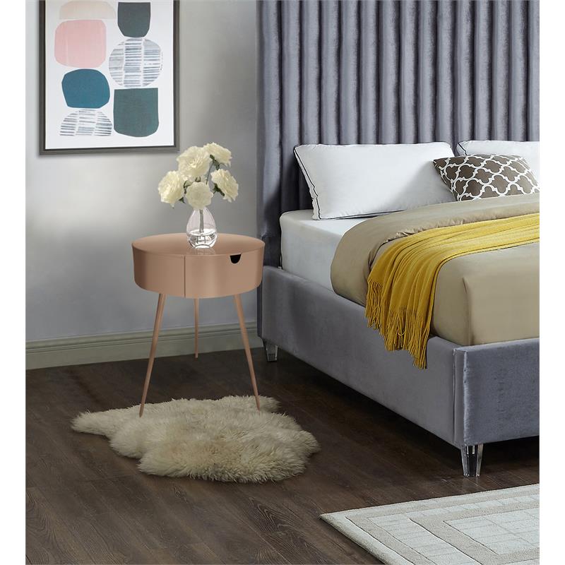 Pemberly Row Contemporary Pink Metal 1 Storage Drawer Nightstand