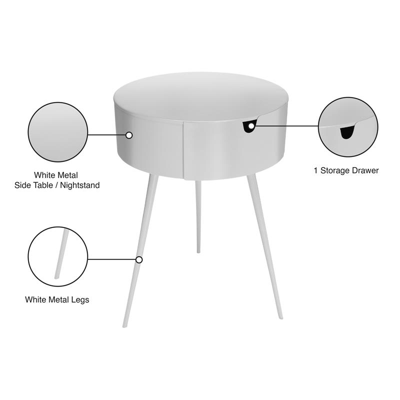 Pemberly Row Contemporary White Metal 1 Storage Drawer Nightstand